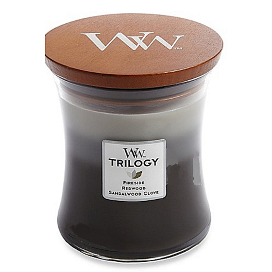 WoodWick Trilogy Cozy Cabin - Gemütliche Hütte Duftkerze mit Holzdocht und Deckel Glas mittel 275 g