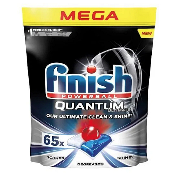 Finish Quantum Ultimate Tabletten für den Geschirrspüler, schützt Geschirr und Gläser, bringt schillernde Reinheit, glänzt 65 Stück