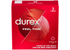 Durex Feel Thin Classic Kondom mit dünnerer Wand für höhere Empfindlichkeit, nominale Breite 56 mm 3 Stück