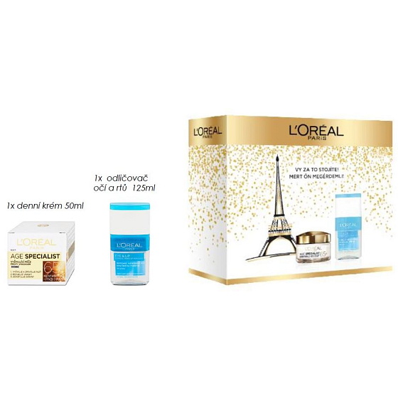 Loreal Paris Age Specialist 65+ Tage Anti-Falten-Creme 50 ml + zweiphasiger Make-up-Entferner für Augen und Lippen 125 ml, Kosmetikset