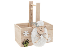 Holzkorb mit Schafen 14 x 18 cm
