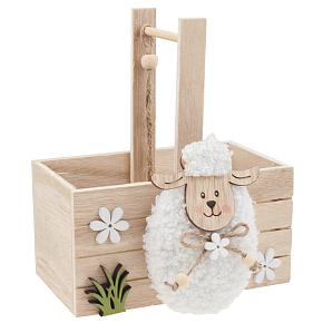 Holzkorb mit Schafen 14 x 18 cm