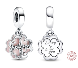Sterling Silber 925 Friendship Quatrefoil - Glücklich, dich zu haben, Freundschaftsarmband-Anhänger