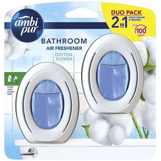 Ambi Pur Bathroom Baumwollblüte Badezimmer Lufterfrischer Gel 2 x 7,5 ml, Duopack