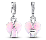 Charms Sterling Silber 925 Opalisierender Herz Anhänger für Mama, Liebesarmband Anhänger
