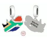 Charm Sterlingsilber 925 Südafrika Flagge - schwingende Karte, Anhänger für Reise-Armband