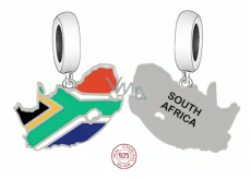 Charm Sterlingsilber 925 Südafrika Flagge - schwingende Karte, Anhänger für Reise-Armband