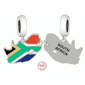 Charm Sterlingsilber 925 Südafrika Flagge - schwingende Karte, Anhänger für Reise-Armband Charm Sterlingsilber 925 Südafrika Flagge - schwingende Karte, Anhänger für Reise-Armband