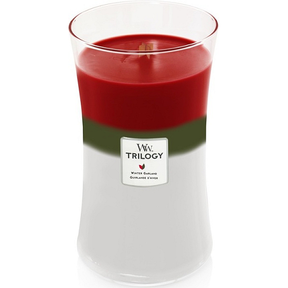 WoodWick Trilogy Wintergirlande - Duftkerze mit Wintergirlande mit Docht aus Holz und Deckelglas groß 609 g