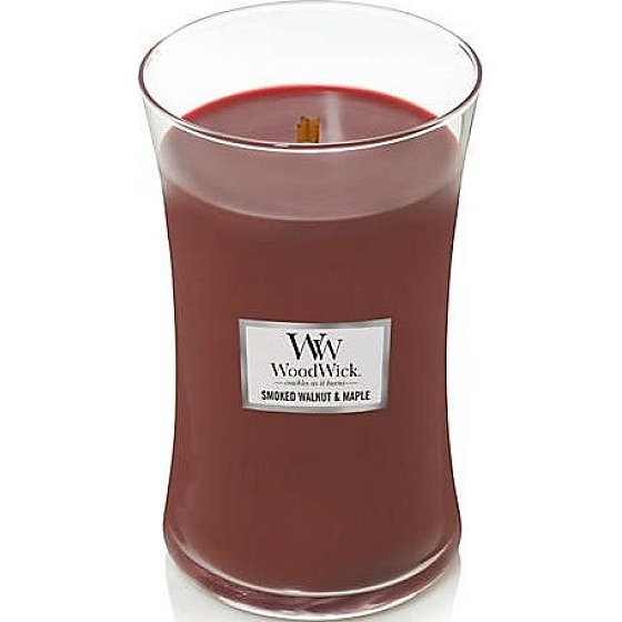 WoodWick Smoked Walnut & Maple Duftkerze mit Holzdocht und Deckel Glas groß 609 g