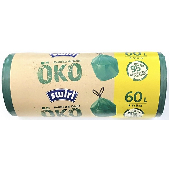 Melitta Swirl EKO Müllbeutel mit Zugverschluss 60 Liter, 68 x 73 cm, 27 µ, 8 Stück