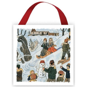 Nekupto Holzschild Josef Lada Fröhlicher Winterspaß 7 x 7 x 0,5 cm