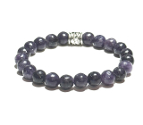 Lepidolith dunkelviolett Armband elastisch Naturstein, Kugel 8 mm / 16-17 cm, Sportler Amulett