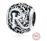 Sterling Silber 925 Magic Alphabet Buchstabe R mit Blumen, Perle für Armband
