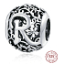 Sterling Silber 925 Magic Alphabet Buchstabe R mit Blumen, Perle für Armband