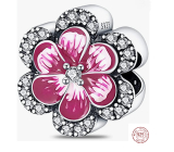 Charme Sterling Silber 925 Rosa Blume, Stiefmütterchen, Perle am Armband Natur