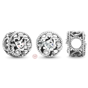 Sterling Silber 925 Theatermasken, Tragödie und Komödie, Perle auf Armband Symbol