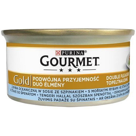 Gourmet Gold Double Pleasure mit Seefisch in Saft mit Spinat in Dosen für ausgewachsene Katzen 85 g