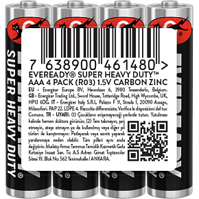 Eveready AAA Zink-Kchlorid Batterien, 4 Stk.