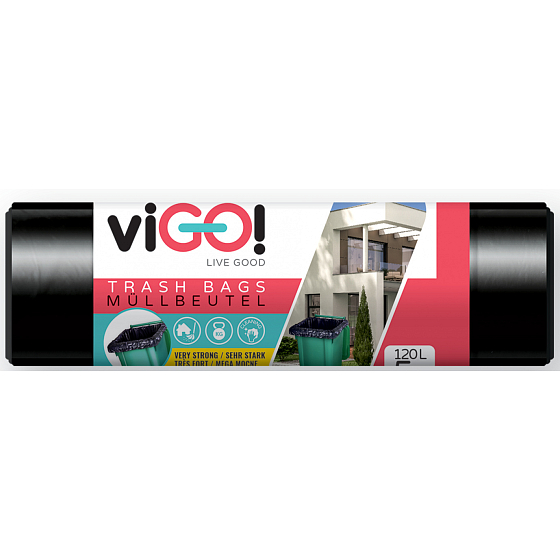 viGO! Müllsäcke schwarz extra dick, 140 µ, 120 Liter 60 x 110 cm, 5 Stück