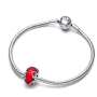 Charme Sterling Silber 925 Mattes rotes Herz mit Murano-Herzen, Liebesperle am Armband