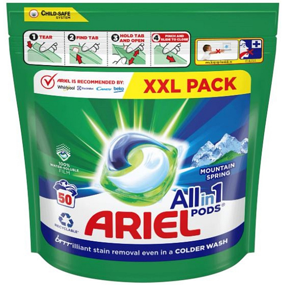 Ariel All in1 Pods Mountain Spring Gelkapseln für weiße und helle Wäsche 50 Stück