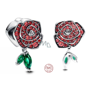 Charm Sterlingové stříbro 925 Třpytivé kvetoucí červené růže, korálek na náramek květina Charm Sterlingové stříbro 925 Třpytivé kvetoucí červené růže, korálek na náramek květina