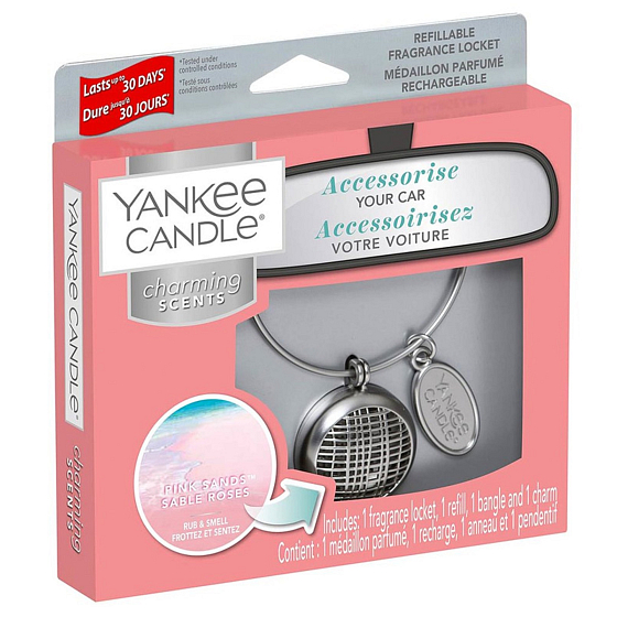 Yankee Candle Pink Sands - Pink Sands Auto Duft Metall Silber Etikett Charming Scents Set Linear 13 x 15 cm, 90 g