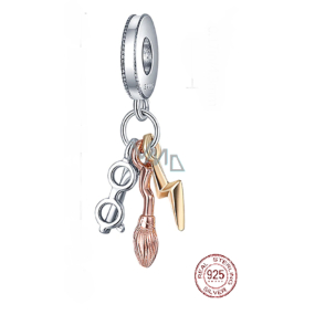 Sterling Silber 925 Harry Potter - Brille, Nimbus 2000 und Blitz, 3in1-Anhänger-Armband