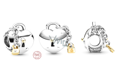 Sterling Silber 925 Herz und Schloss, Perle auf Liebesarmband