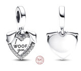 Charms Sterling Silber 925 Herz Hündchen I Woof You 2in1, Anhänger am Armband Haustier