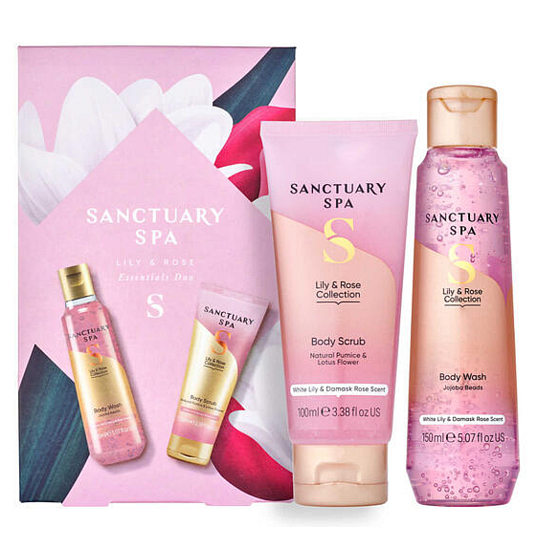 Sanctuary Spa Duschgel Lilie und Rose 150 ml + Körperpeeling 100 ml, Kosmetikset für Frauen