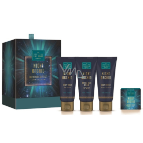 Scottish Fine Soaps Night Orchid Körperbutter 75 ml + Hand- und Nagelcreme 75 ml + Reinigungsgel 75 ml + sanfte Seife 40 g, luxuriöses Kosmetikset