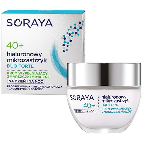 Soraya Hyaluronic Micro-Injection Duo Forte 40+ Anti-Falten-Creme, die Mimikfalten für Tag / Nacht 50 ml füllt