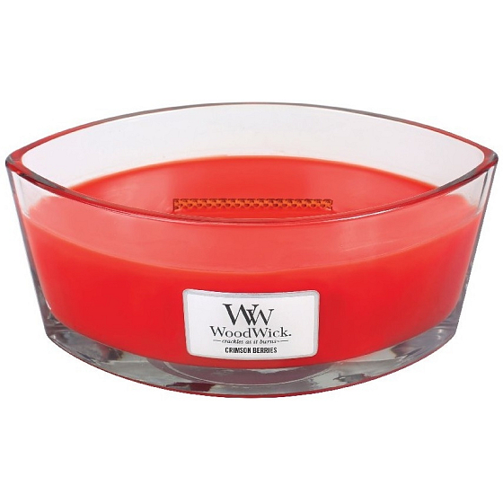 WoodWick Crimson Berries - Rowan Beeren mit Gewürzduftkerze mit breitem Holzdocht und Glasbootdeckel 453 g
