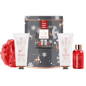 Grace Cole Toasted Praline & Sweet Vanilla Reinigungsgel 100 ml + Körpercreme 100 ml + Reinigungsschwamm + Badeschaum 50 ml + Blechdose, Kosmetikset für Damen