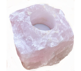 Rosenquarz-Kerzenleuchter roher Naturstein 110 x 110 x 60 mm 1 Stück, Stein der Liebe