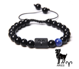 Onyx Widder Sternzeichen, Natursteinarmband, 8mm Kugel/ verstellbare Größe, Lebenskraftstein