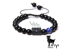 Onyx Widder Sternzeichen, Natursteinarmband, 8mm Kugel/ verstellbare Größe, Lebenskraftstein