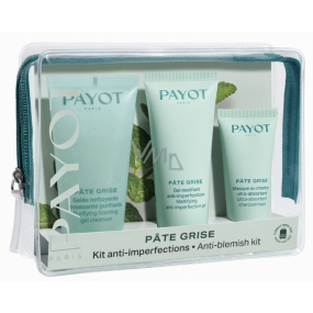 Payot Pate Grise Nettoayante schäumendes Gel 50 ml + Gel Matifiant Anti-Imperfektionen täglich mattierendes Gel 30 ml + Charbon Masque absorbierende mattierende schwarze Maske 15 ml, Kosmetikset für Mischhaut bis fettige Haut