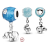 Charme Sterling Silber 925 Elefant mit blauem Ballon, Anhänger am Armband Familie