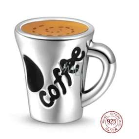 Sterling Silber 925 Kaffee-Liebhaber Tasse, Perle für Armband, Essen und Trinken