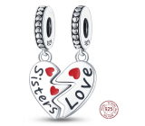 Charme Sterling Silber 925 Schwestern teilbar Charme Herz 2in1, Anhänger am Armband Familie