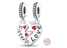 Charme Sterling Silber 925 Schwestern teilbar Charme Herz 2in1, Anhänger am Armband Familie