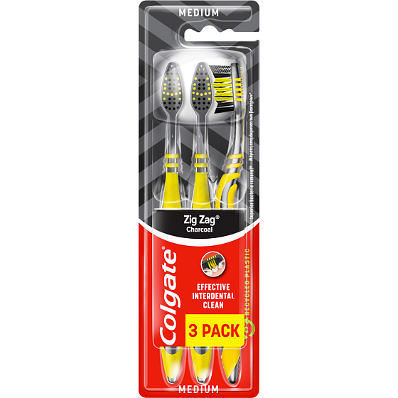Colgate Zig Zag Charcoal Zahnbürste, medium, 3 Stk