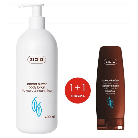 Ziaja Kakaobutter-Körperlotion mit Pumpe 400 ml + Kakaobutter-Handcreme 80 ml, Duopack