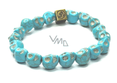 Tyrkenit Schädel handgeschnitzt mit königlichem Mantra Ohm-Armband elastischer Naturstein 8 x 10 mm / 16-17 cm, Stein der jungen Menschen, die nach dem Lebenssinn suchen
