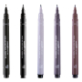 Uni Pin Flow & Flourish Calligraphy Drawing Liner Set mit Spezialtinte Schwarz 0,1, Pinsel/ Hellgrau Pinsel/ Dunkelgrau Pinsel/ Sepia Pinsel 5 Stück