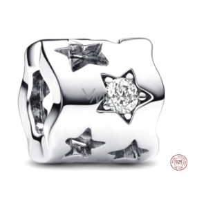 Charms Sterling Silber 925 Glitzernder Stern mit Aussparungen, Clipbead für Armband