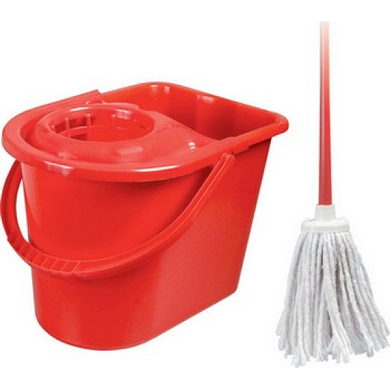 Spokar Reinigungsset Baumwolle oval, Eimer 14 l, Wringer, Stick, Wattebausch 100 g